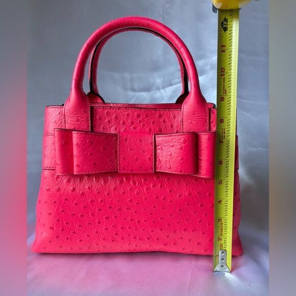 Kate Spade Bright Pink Ostrich Leather Satchel w/ Bow - NWT - Original Dust Bag - Picture 10 of 12